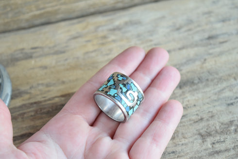 Wide Taxco Inlay Ring - Size 12