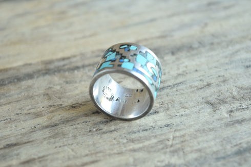 Wide Taxco Inlay Ring - Size 12