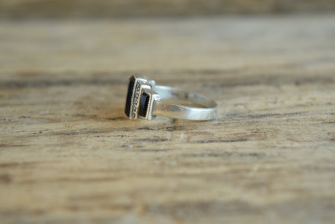 Onyx & Marcasite Ring - Size 8.25
