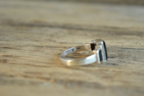 Onyx & Marcasite Ring - Size 8.25