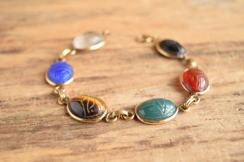 Large Gemstone Scarab Bracelet - 12K GF, HSB