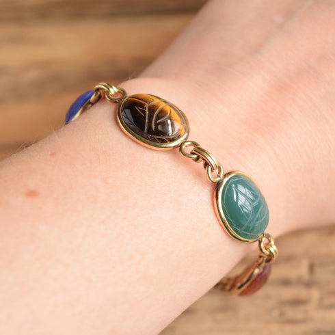 Large Gemstone Scarab Bracelet - 12K GF, HSB