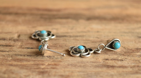 Turquoise Drop Flower Stud Earrings