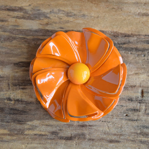 Orange vintage Metal Flower Brooch Pin
