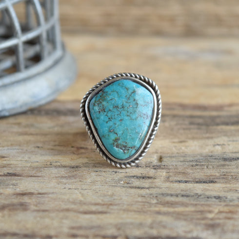 Rick Worker Size 10 Turquoise Ring - Navajo Sterling Silver