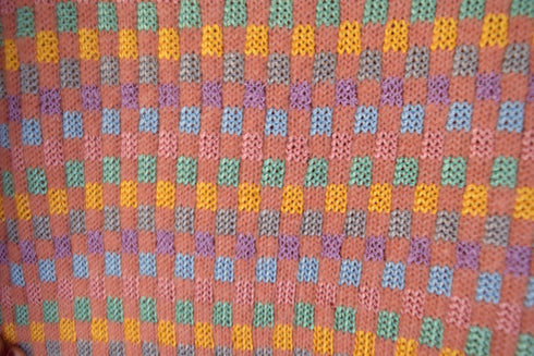 Multi Colored Checkered Puff Sleeve Sweater