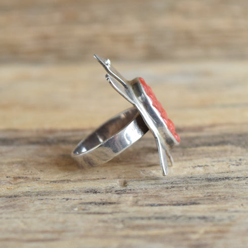 Turtle Coral Cobblestone Inlay Ring - Size 8.5