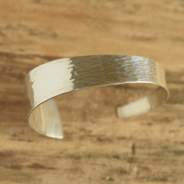 Modernist hammered and tapered cuff bracelet
