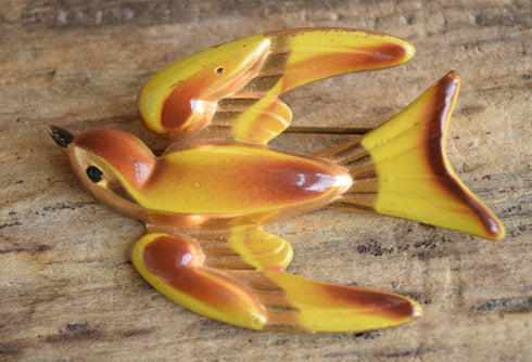 Yellow & Brown Swallow Brooch - Coro