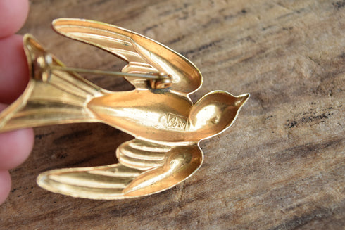 Yellow & Brown Swallow Brooch - Coro