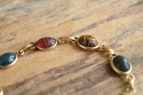 Gemstone Scarab Bracelet - Burt Cassell 12 K Gold Filled
