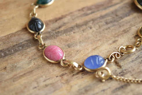 Gemstone Scarab Bracelet - Burt Cassell 12 K Gold Filled