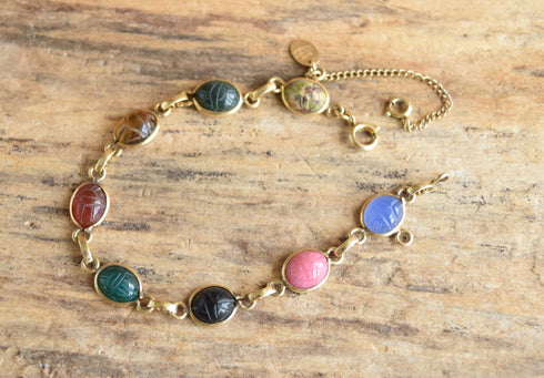 Gemstone Scarab Bracelet - Burt Cassell 12 K Gold Filled