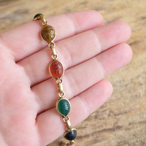 Gemstone Scarab Bracelet - Burt Cassell 12 K Gold Filled