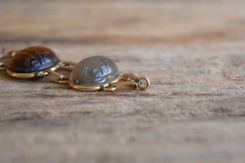 Large Gemstone Scarab Bracelet - 14K Yellow Gold Filled