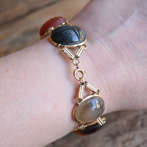 Large Gemstone Scarab Bracelet - 14K Yellow Gold Filled