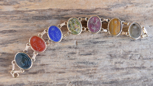 Large Gemstone Scarab Bracelet - 14K Yellow Gold Filled