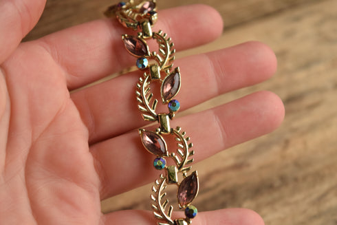50's Leaf & Rhinestone Bracelet