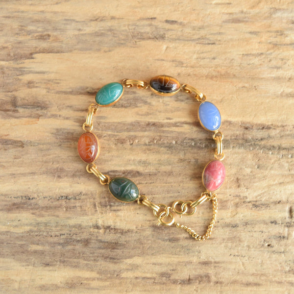 Vintage Carved gemstone Scarab Bracelet