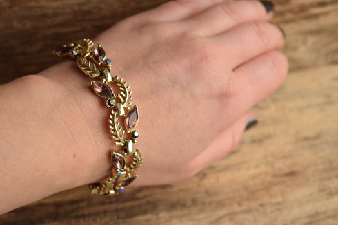 50's Leaf & Rhinestone Bracelet