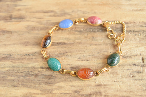 Gemstone Scarab Bracelet - 12K Gold Filled