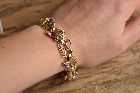 50's Leaf & Rhinestone Bracelet