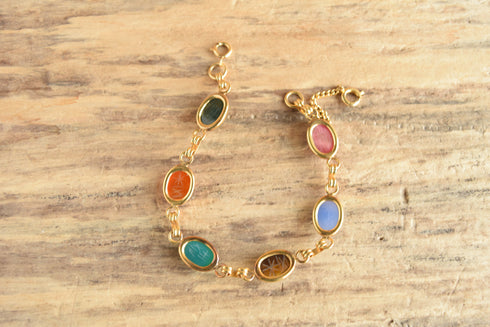 Gemstone Scarab Bracelet - 12K Gold Filled