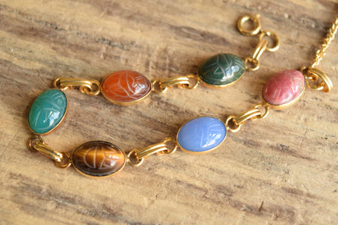 Gemstone Scarab Bracelet - 12K Gold Filled