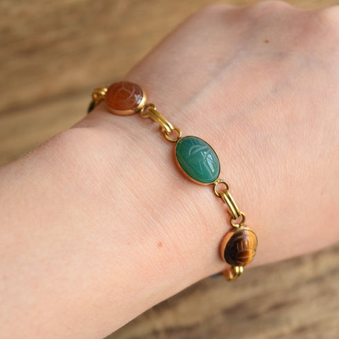 Gemstone Scarab Bracelet - 12K Gold Filled