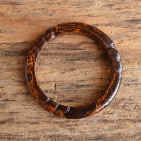 Carved Brown Marbled Bakelite Bangle