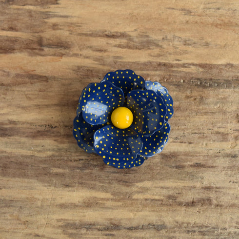 Vintage Blue and Yellow Metal Flower Brooch