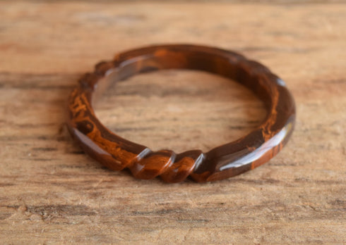 Carved Brown Marbled Bakelite Bangle