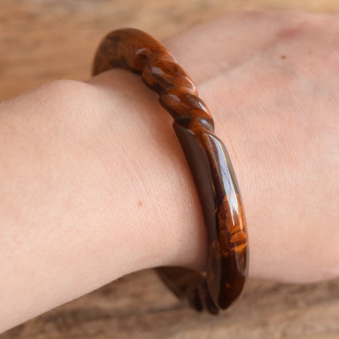 Carved Brown Marbled Bakelite Bangle