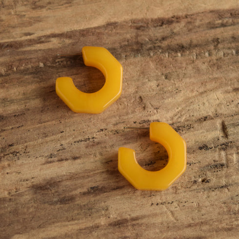 Yellow Octagon Bakelite Stud Earrings