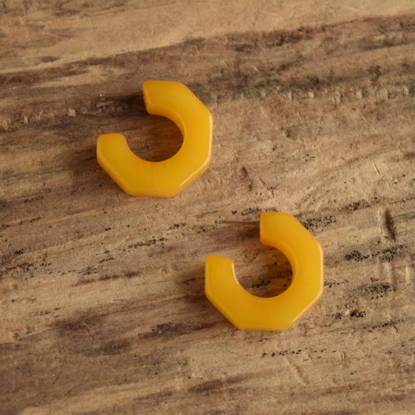 Yellow Octagon Bakelite Stud Earrings