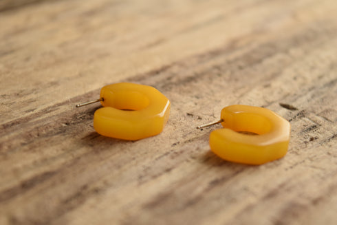 Yellow Octagon Bakelite Hoop Earrings