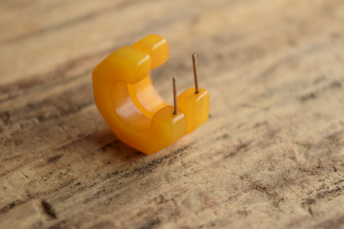 Yellow Octagon Bakelite Hoop Earrings