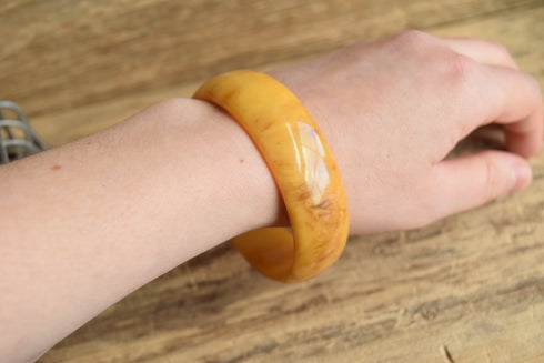Marbled Yellow Bakelite Bangle Bracelet