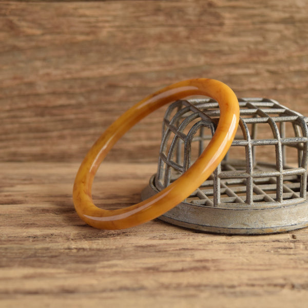 Marbled Yellow and Brown Bakelite Tube Bangle