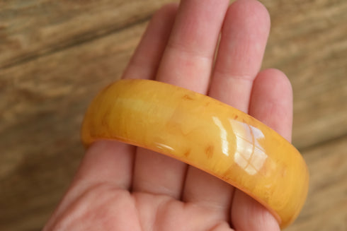 Marbled Yellow Bakelite Bangle Bracelet