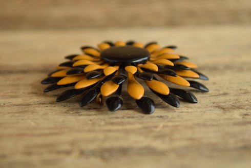 Black and Tan Flower Brooch