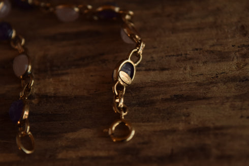 Amethyst and Rose Quartz Scarab Bracelet - 14 K Gold Filled