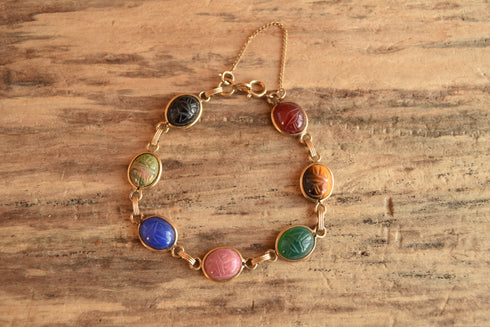 Gemstone Scarab Bracelet - 12 K Gold Filled