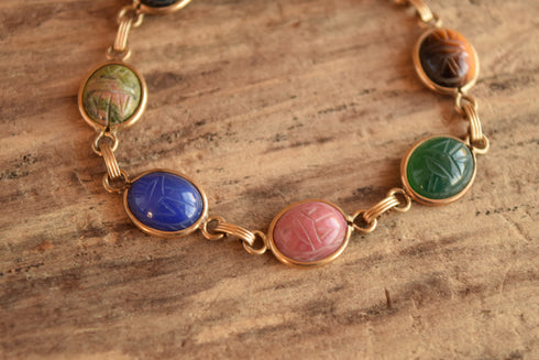 Gemstone Scarab Bracelet - 12 K Gold Filled