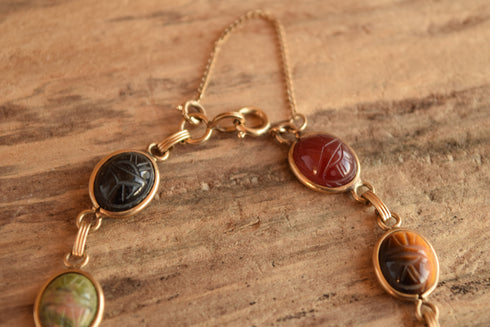 Gemstone Scarab Bracelet - 12 K Gold Filled