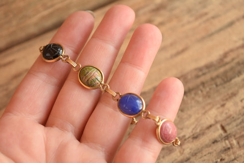 Gemstone Scarab Bracelet - 12 K Gold Filled