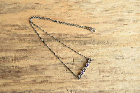 Sterling Silver Rose Amethyst Bar Necklace