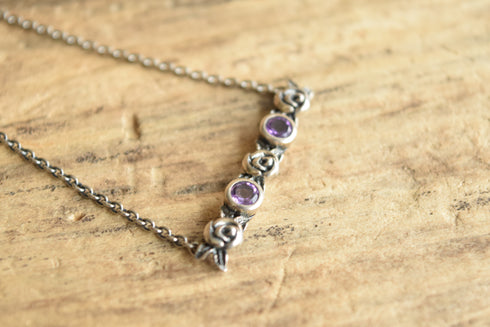 Sterling Silver Rose Amethyst Bar Necklace