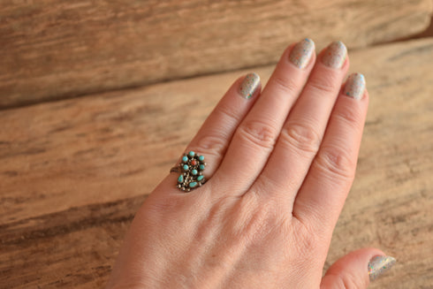 Flower Shaped Turquoise Ring - Size 5 1/4