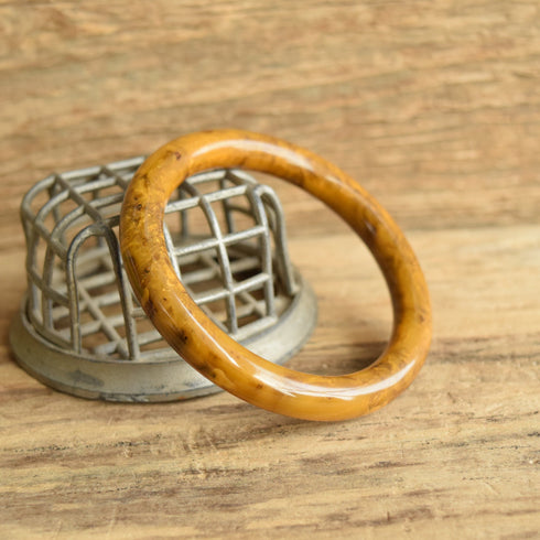 black marbled tube bakelite bangle yellow white